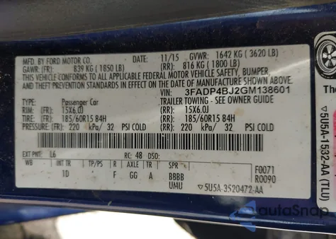 2016 Ford Fiesta Se from USA, damaged, VIN 3FADP4BJ2GM138601